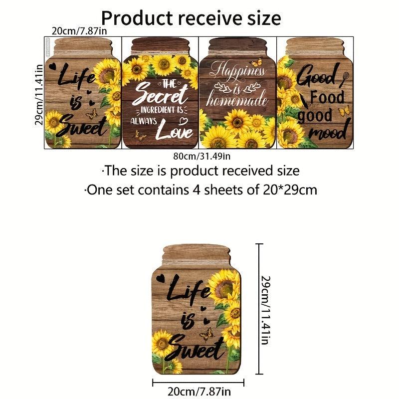 4pcs Sunflower Decorative Painting Wall Sticker Kitchen Decor Wall Decal