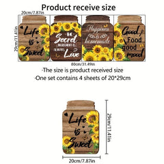 4pcs Sunflower Decorative Painting Wall Sticker Kitchen Decor Wall Decal