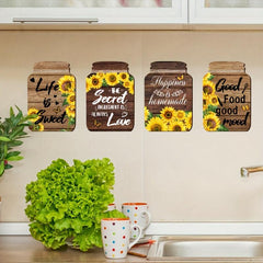 4pcs Sunflower Decorative Painting Wall Sticker Kitchen Decor Wall Decal