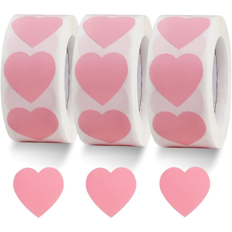 500 Pink Heart Stickers 2.54cm Wedding Invitation Decals