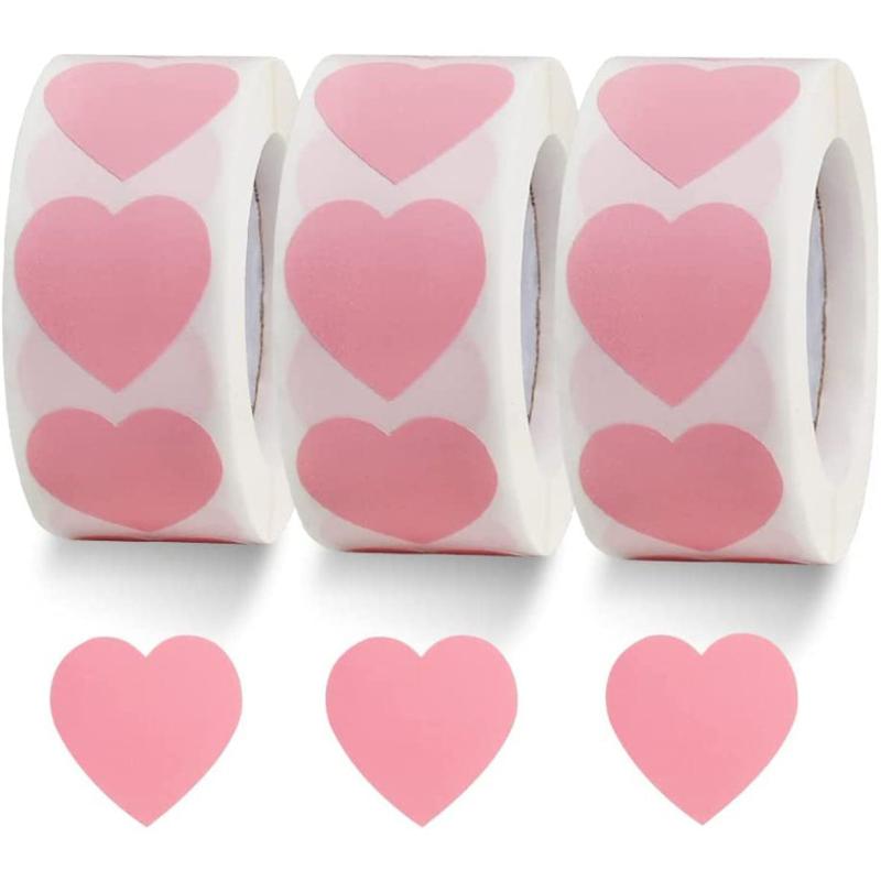500 Pink Heart Stickers 2.54cm Wedding Invitation Decals