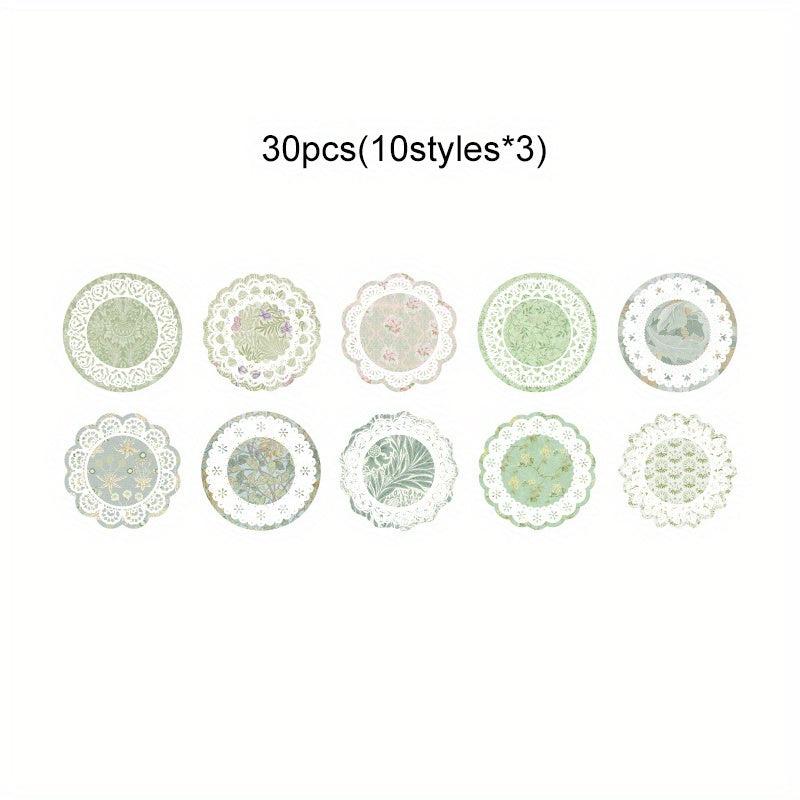 30pcs Round Lace Scrapbook Paper Vintage Supplies Journaling Craft DIY