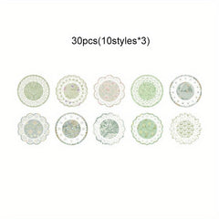 30pcs Round Lace Scrapbook Paper Vintage Supplies Journaling Craft DIY
