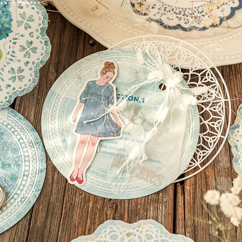 30pcs Round Lace Scrapbook Paper Vintage Supplies Journaling Craft DIY