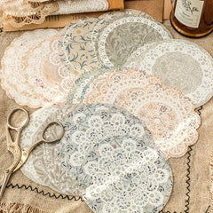 30pcs Round Lace Scrapbook Paper Vintage Supplies Journaling Craft DIY