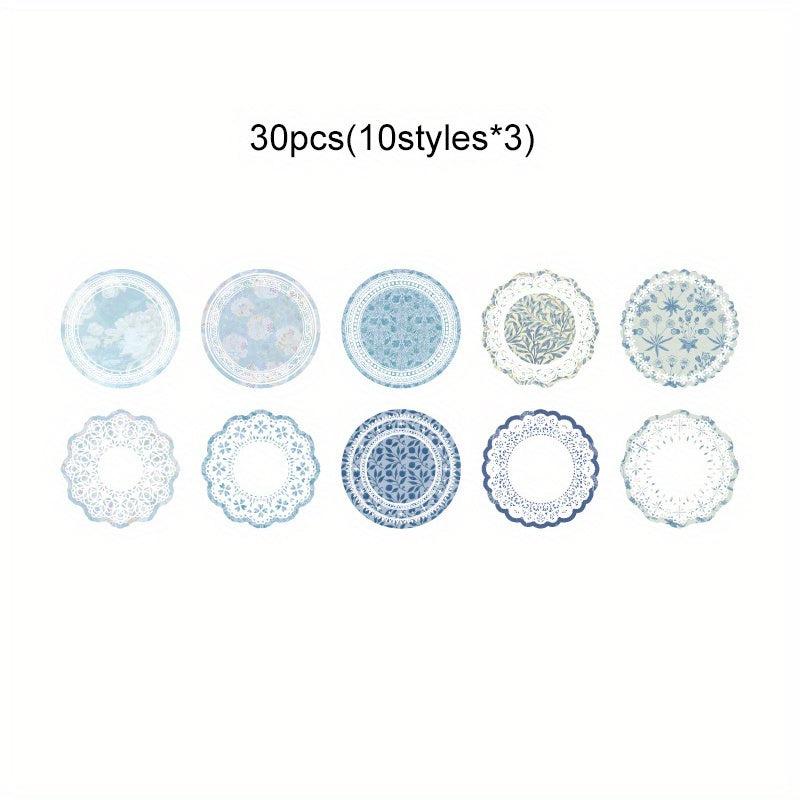 30pcs Round Lace Scrapbook Paper Vintage Supplies Journaling Craft DIY