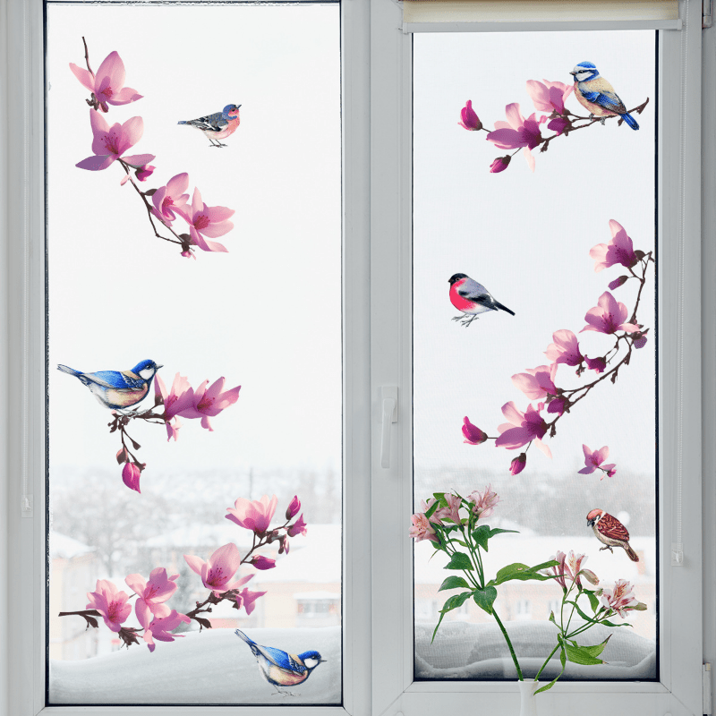 Removable Window Decal Birds Branch Flowers Wall Sticker Self adhesive DIY