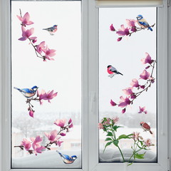 Removable Window Decal Birds Branch Flowers Wall Sticker Self adhesive DIY