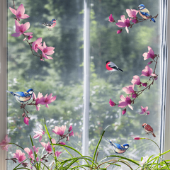 Removable Window Decal Birds Branch Flowers Wall Sticker Self adhesive DIY