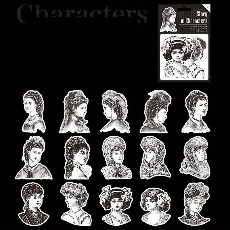 30 Sheets Retro Characters DIY Decoration Stickers - 6 Styles