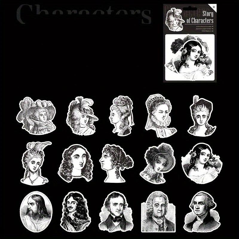 30 Sheets Retro Characters DIY Decoration Stickers - 6 Styles
