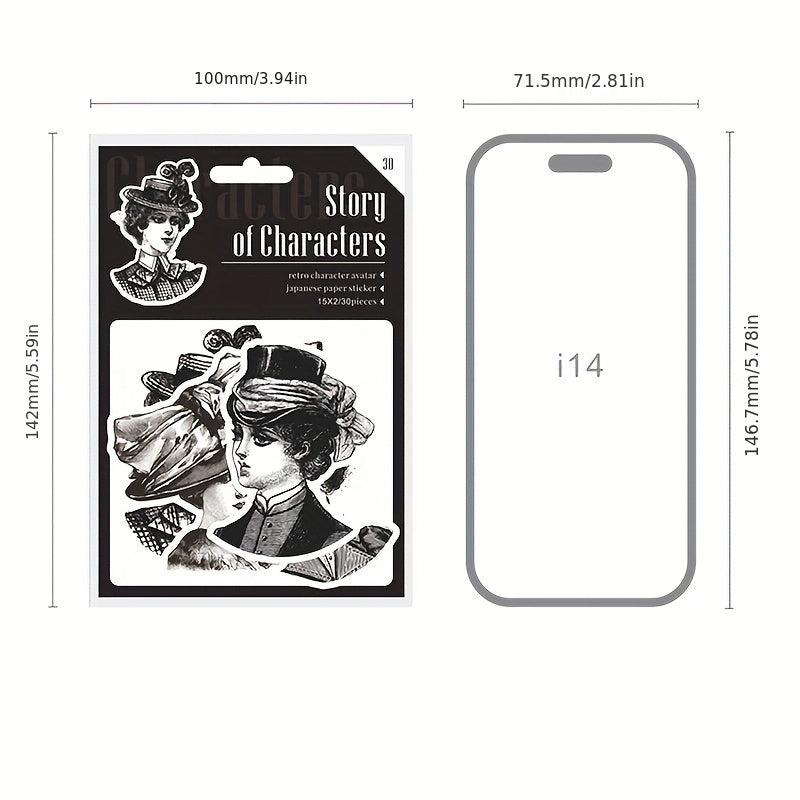 30 Sheets Retro Characters DIY Decoration Stickers - 6 Styles
