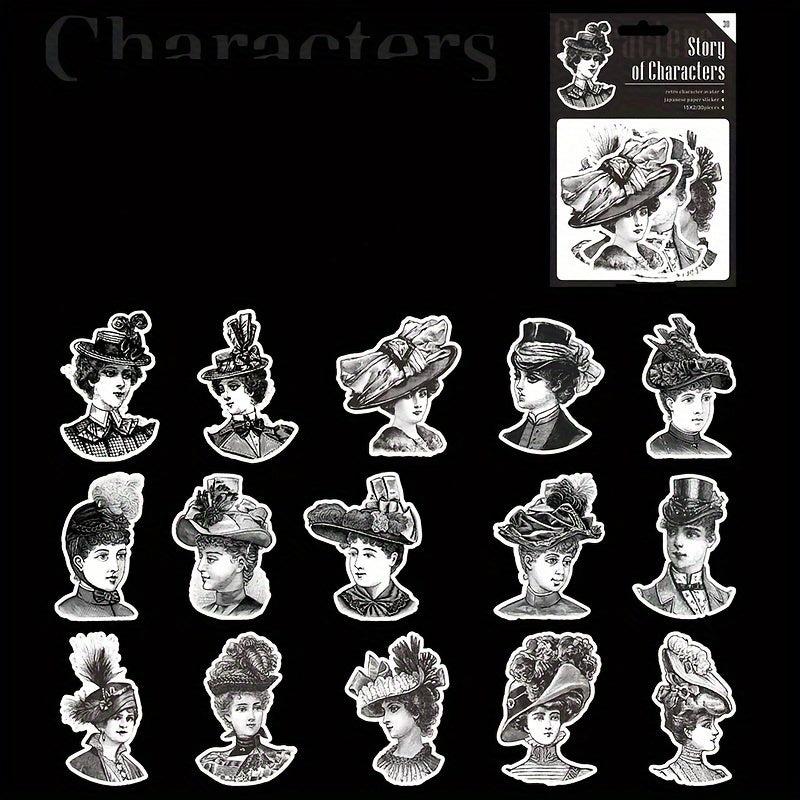 30 Sheets Retro Characters DIY Decoration Stickers - 6 Styles