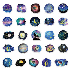 50pcs Moon Starry Sky Waterproof Stickers for Motorcycle Laptop
