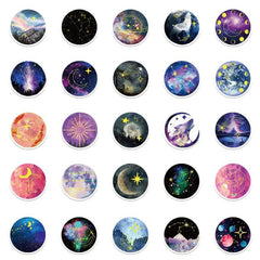 50pcs Moon Starry Sky Waterproof Stickers for Motorcycle Laptop
