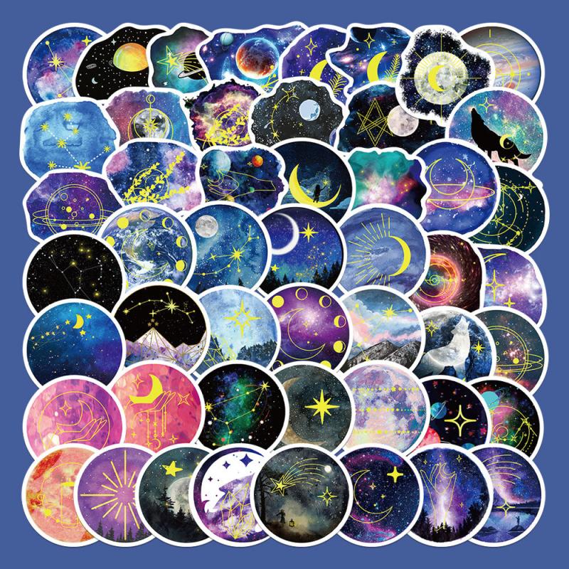 50pcs Moon Starry Sky Waterproof Stickers for Motorcycle Laptop