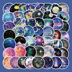 50pcs Moon Starry Sky Waterproof Stickers for Motorcycle Laptop