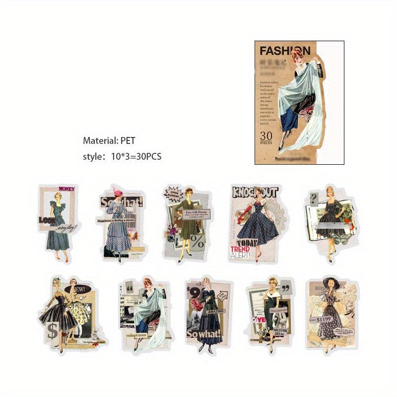 30pcs Vintage Character Collage Stickers for DIY Journaling and Scrapbooking