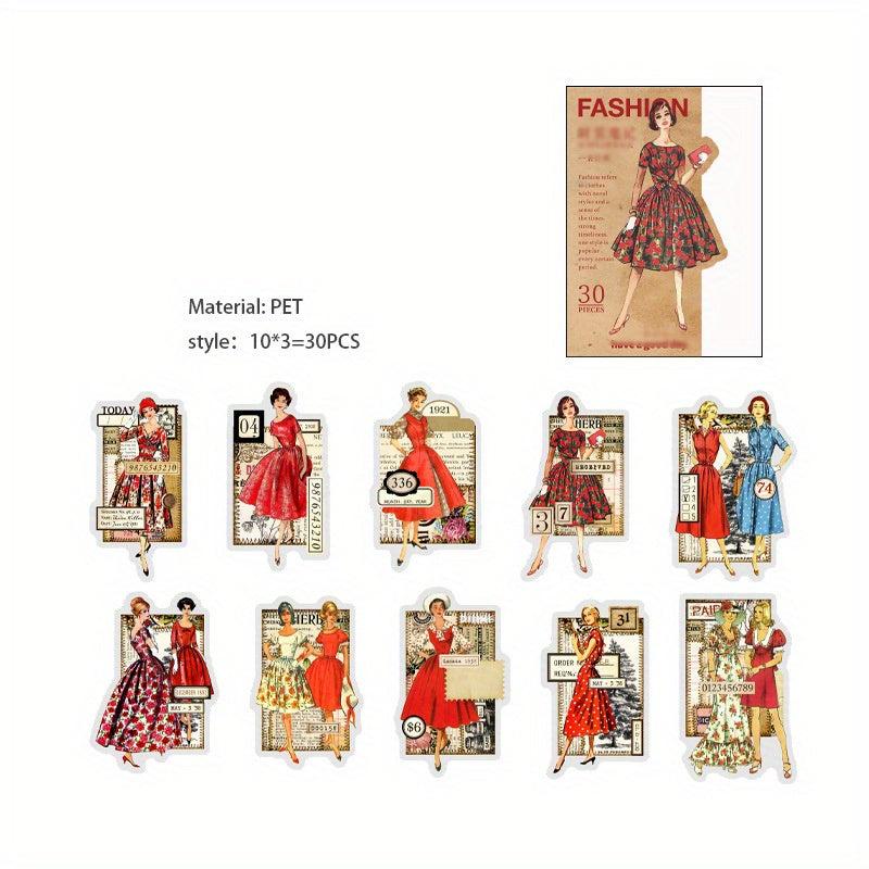 30pcs Vintage Character Collage Stickers for DIY Journaling and Scrapbooking