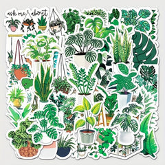 50pcs Green Plant Graffiti Stickers Small Fresh DIY Skateboard Water