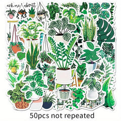 50pcs Green Plant Graffiti Stickers Small Fresh DIY Skateboard Water