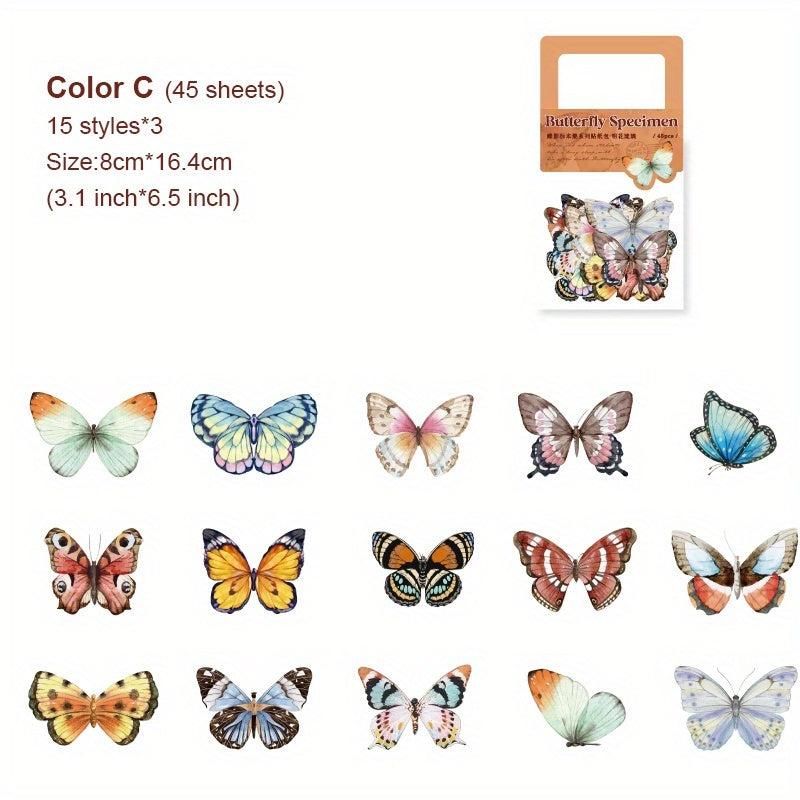 45 Sheets Butterfly Scrapbooking Stickers Art Stationary Kit DIY Craft Decor