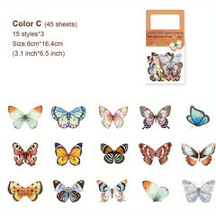 45 Sheets Butterfly Scrapbooking Stickers Art Stationary Kit DIY Craft Decor