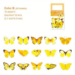 45 Sheets Butterfly Scrapbooking Stickers Art Stationary Kit DIY Craft Decor