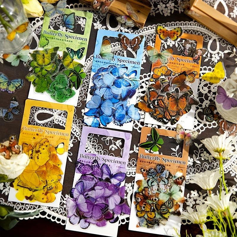 45 Sheets Butterfly Scrapbooking Stickers Art Stationary Kit DIY Craft Decor