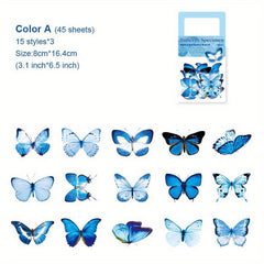 45 Sheets Butterfly Scrapbooking Stickers Art Stationary Kit DIY Craft Decor