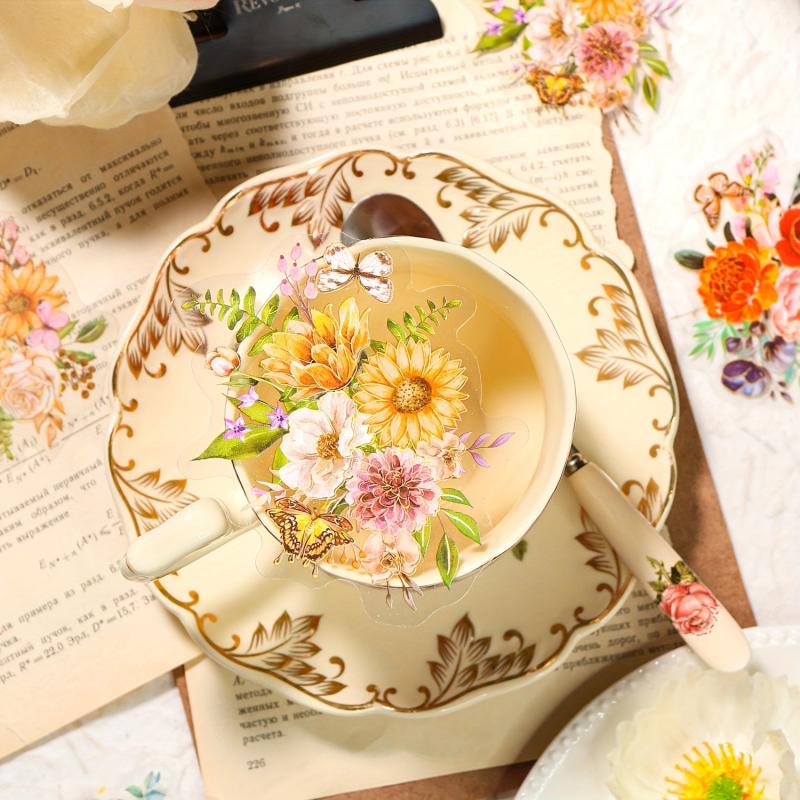 10pcs Mountain Flowers Colorful Retro Flowers Stickers Pack