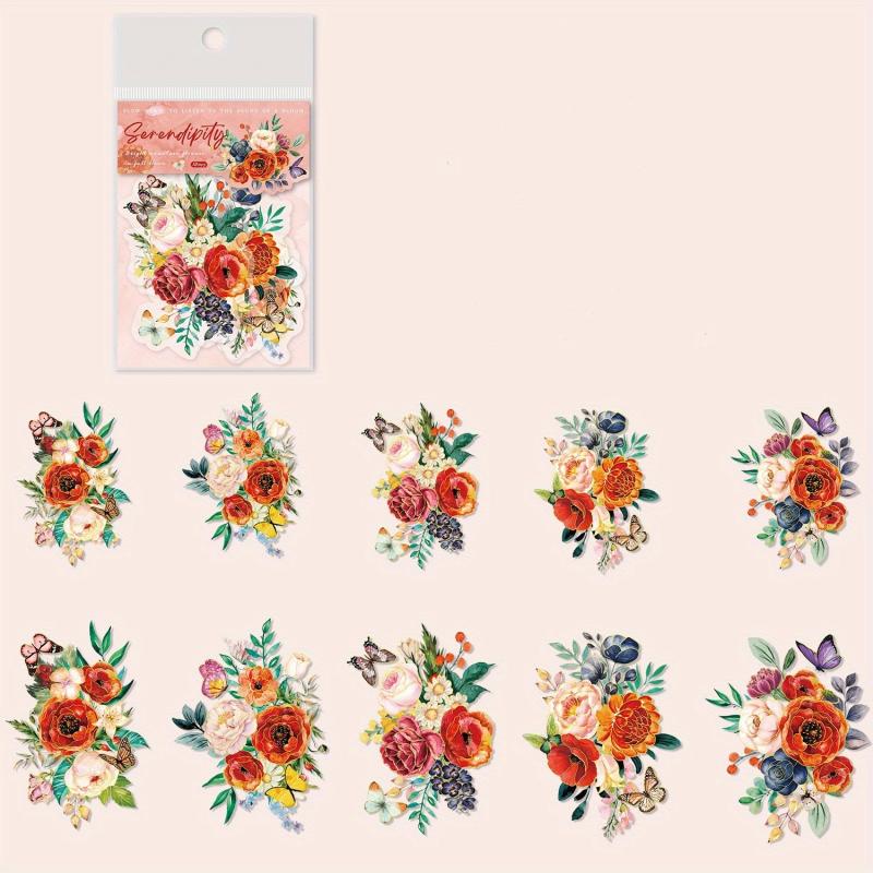 10pcs Mountain Flowers Colorful Retro Flowers Stickers Pack