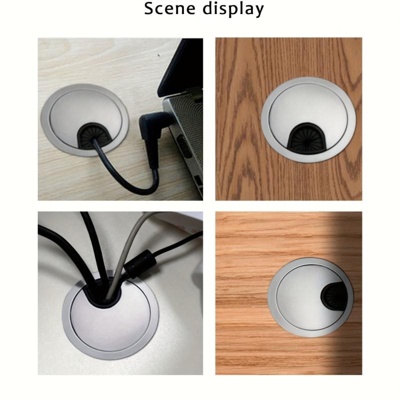 Silver Computer Desk Cable Management Box with Opening and Hole Cover