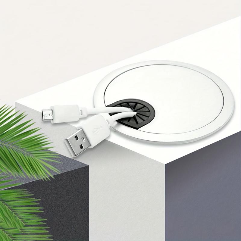 Silver Computer Desk Cable Management Box with Opening and Hole Cover