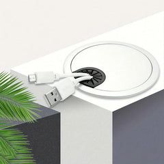 Silver Computer Desk Cable Management Box with Opening and Hole Cover
