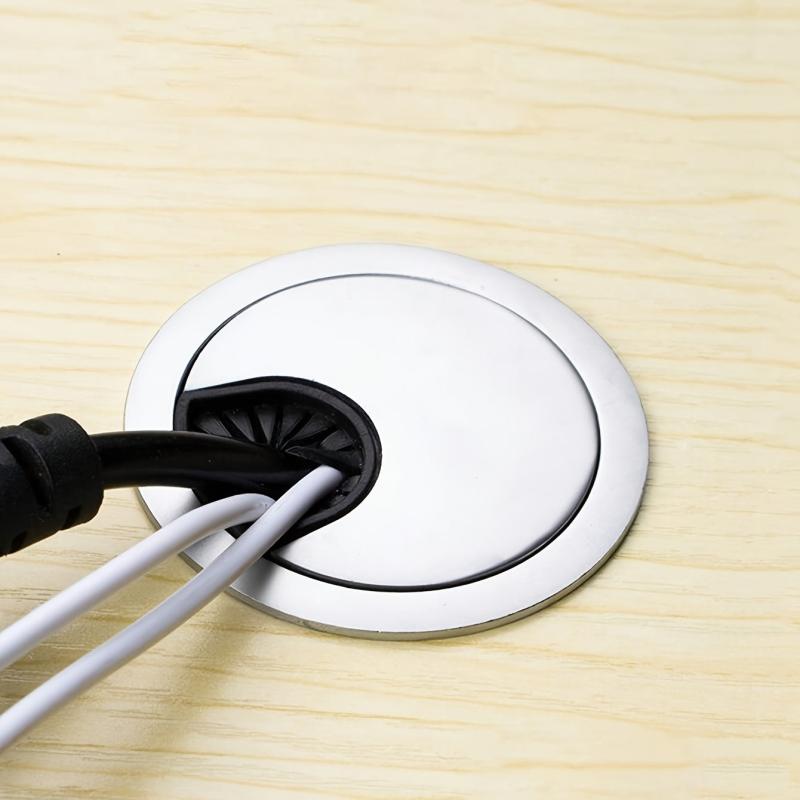 Silver Computer Desk Cable Management Box with Opening and Hole Cover