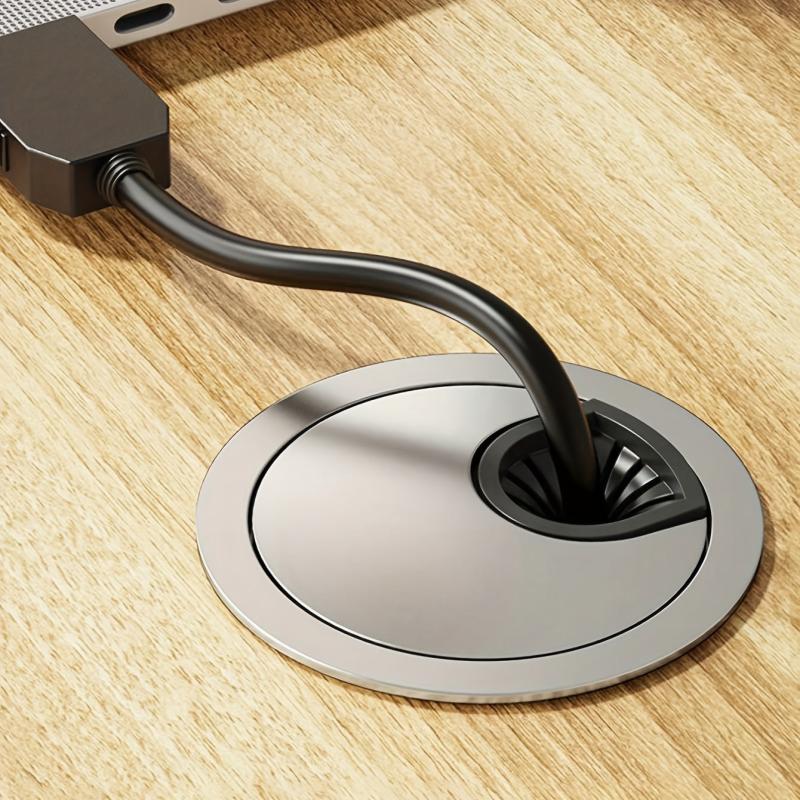Silver Computer Desk Cable Management Box with Opening and Hole Cover