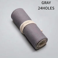 Gray Canvas Pen Curtain Large Capacity Pencil Case