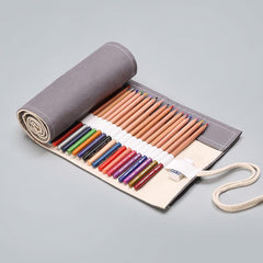 Gray Canvas Pen Curtain Large Capacity Pencil Case