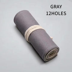 Gray Canvas Pen Curtain Large Capacity Pencil Case