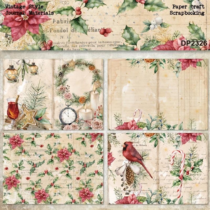 8pcs Christmas Pine Wreath Poinsettia Jingle Bell DIY Paper Craft