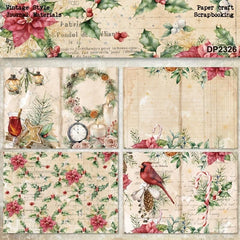 8pcs Christmas Pine Wreath Poinsettia Jingle Bell DIY Paper Craft