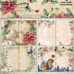 8pcs Christmas Pine Wreath Poinsettia Jingle Bell DIY Paper Craft