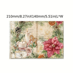 8pcs Christmas Pine Wreath Poinsettia Jingle Bell DIY Paper Craft