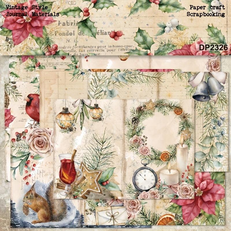 8pcs Christmas Pine Wreath Poinsettia Jingle Bell DIY Paper Craft