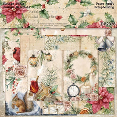 8pcs Christmas Pine Wreath Poinsettia Jingle Bell DIY Paper Craft