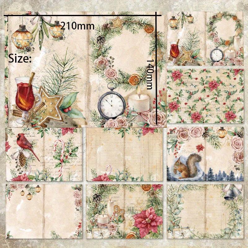 8pcs Christmas Pine Wreath Poinsettia Jingle Bell DIY Paper Craft