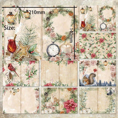8pcs Christmas Pine Wreath Poinsettia Jingle Bell DIY Paper Craft