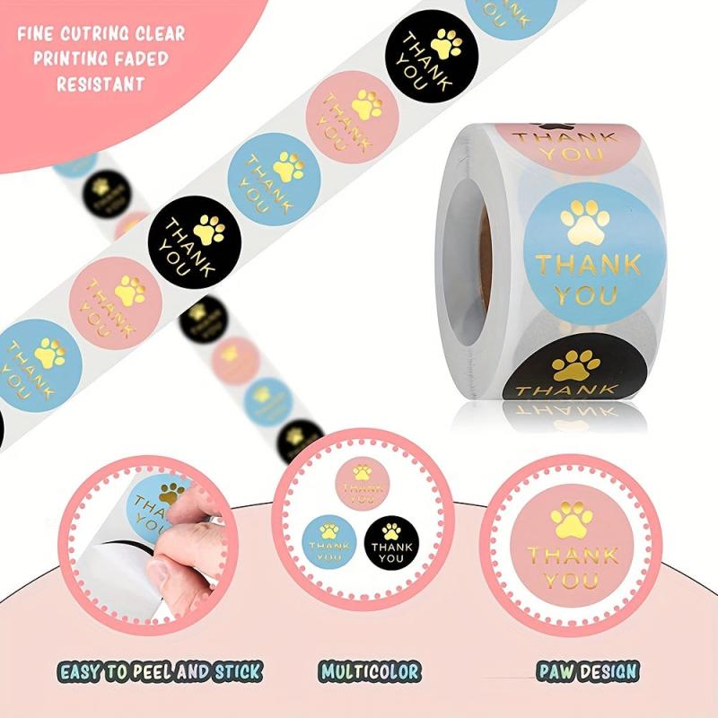 500pcs Dog Paw Print Thank You Label Stickers for Mailing Box Seal Decor