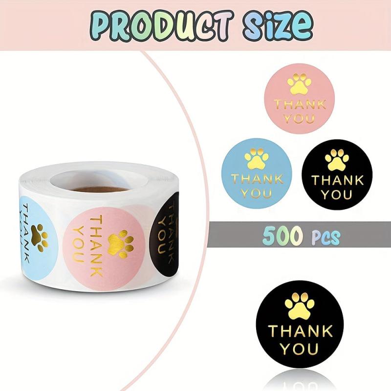 500pcs Dog Paw Print Thank You Label Stickers for Mailing Box Seal Decor
